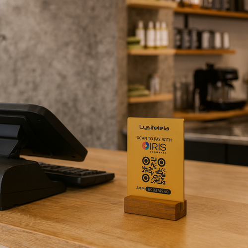IRIS payments wood & plexi stand — stand πληρωμών IRIS