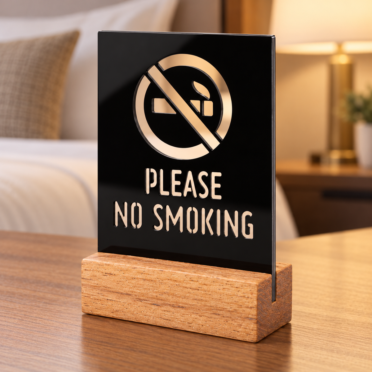 Επιτραπέζιο stand No Smoking με ξύλινη βάση