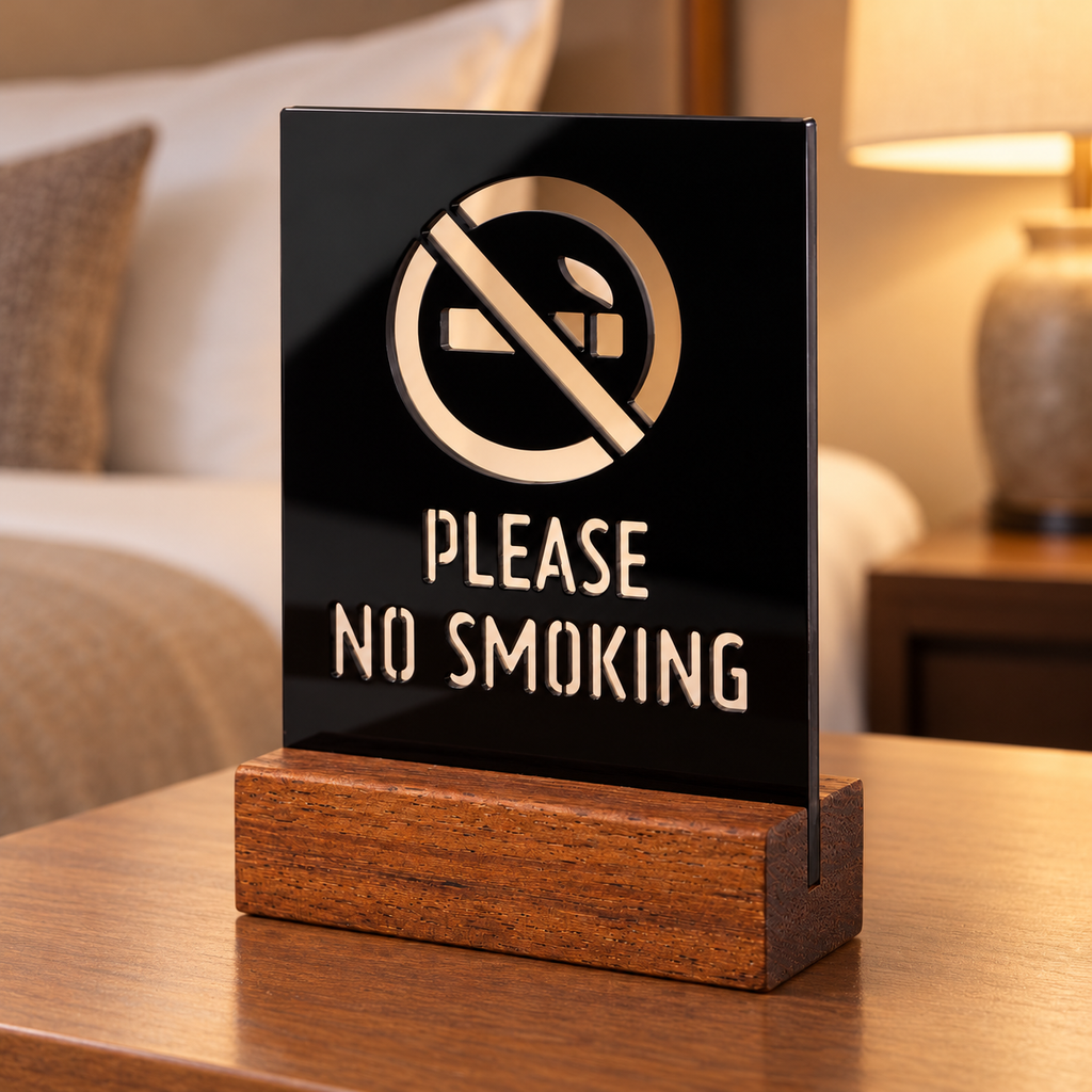 Επιτραπέζιο stand No Smoking με ξύλινη βάση