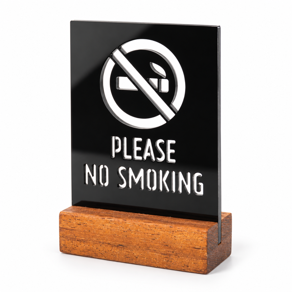 Επιτραπέζιο stand No Smoking με ξύλινη βάση
