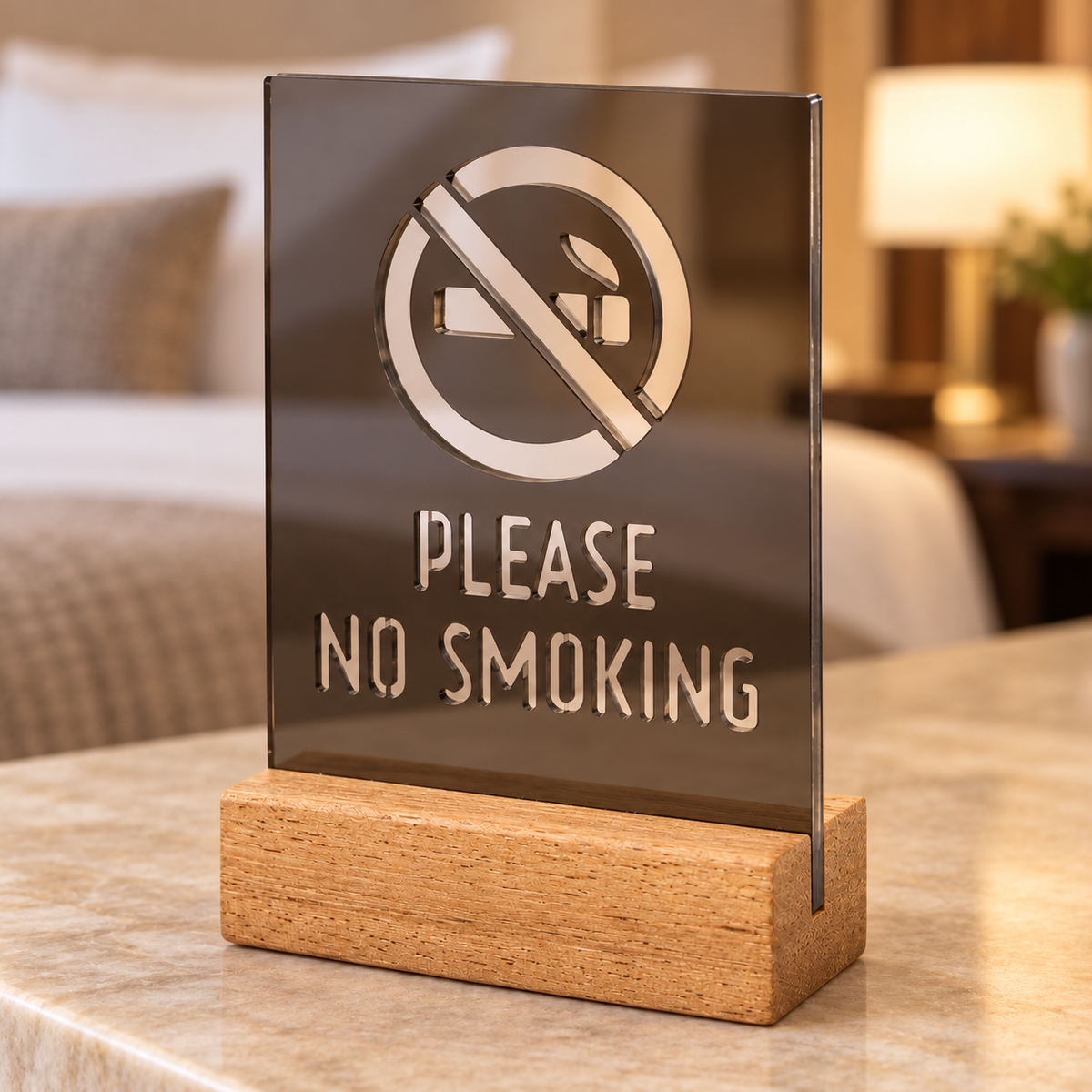 Επιτραπέζιο stand No Smoking με ξύλινη βάση