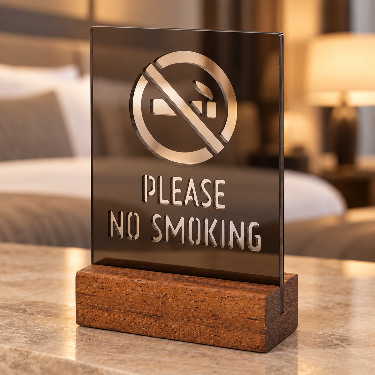 Επιτραπέζιο stand No Smoking με ξύλινη βάση