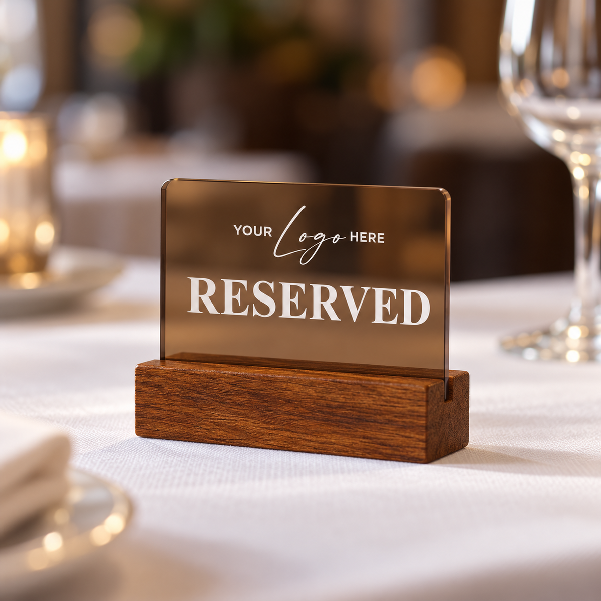 Επιτραπέζιο stand Reserved με λογότυπο — Φιμέ