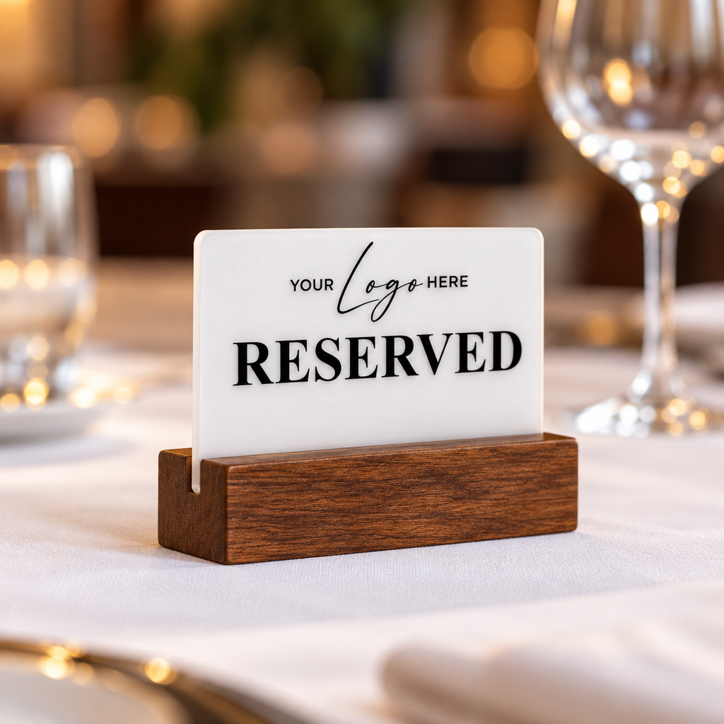 Επιτραπέζιο stand Reserved με λογότυπο — Λευκό