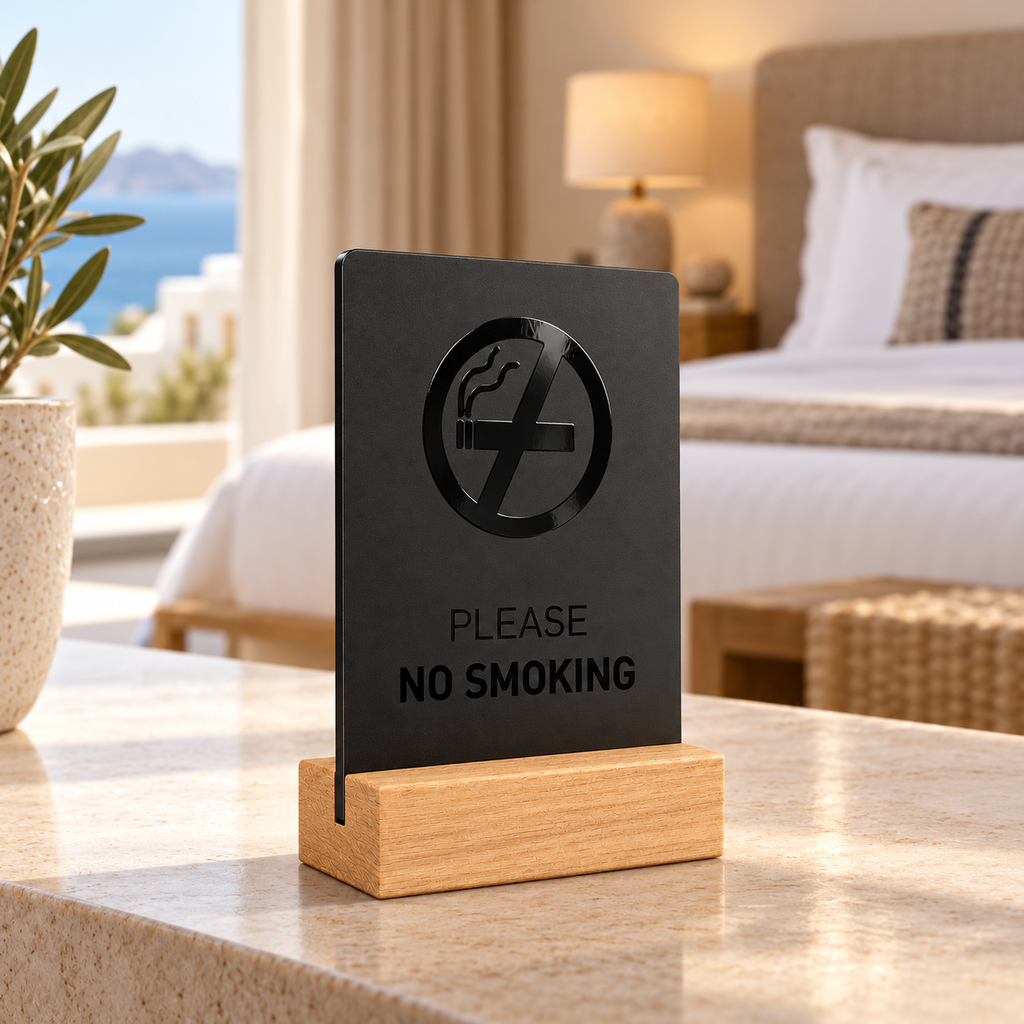 Επιτραπέζιο stand No Smoking μαύρο ματ με Spot UV
