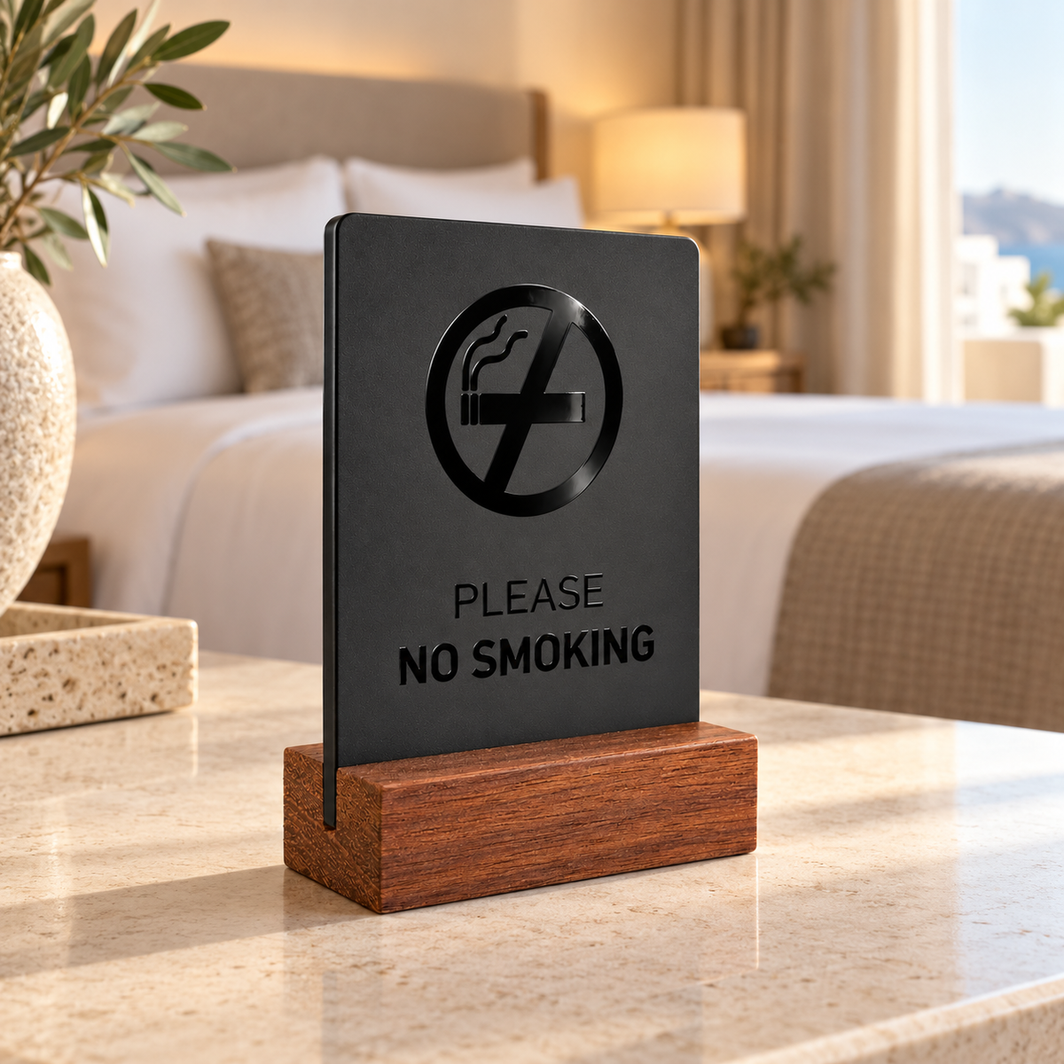 Επιτραπέζιο stand No Smoking μαύρο ματ με Spot UV