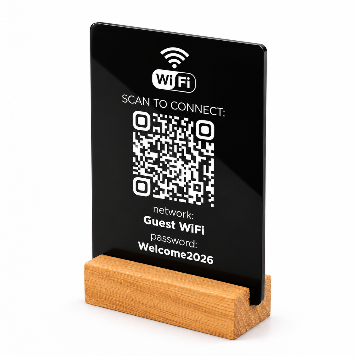 Επιτραπέζιο Wi-Fi QR stand με ξύλινη βάση