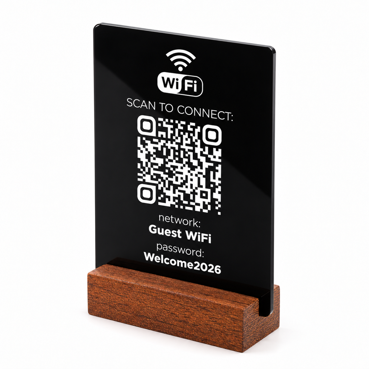 Επιτραπέζιο Wi-Fi QR stand με ξύλινη βάση