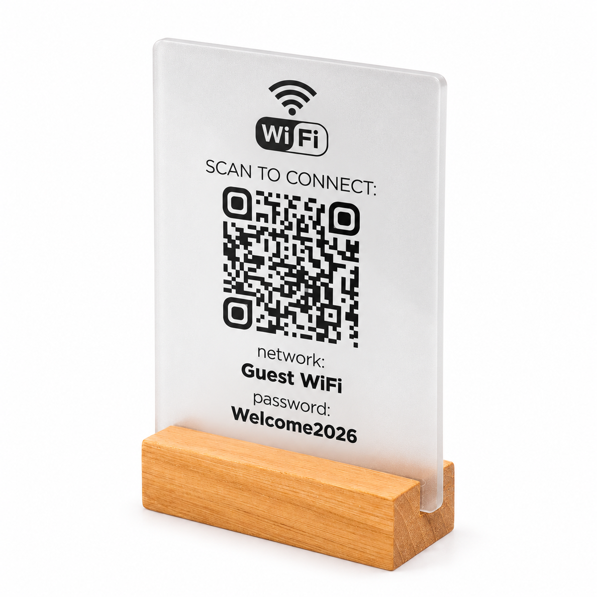 Επιτραπέζιο Wi-Fi QR stand με ξύλινη βάση
