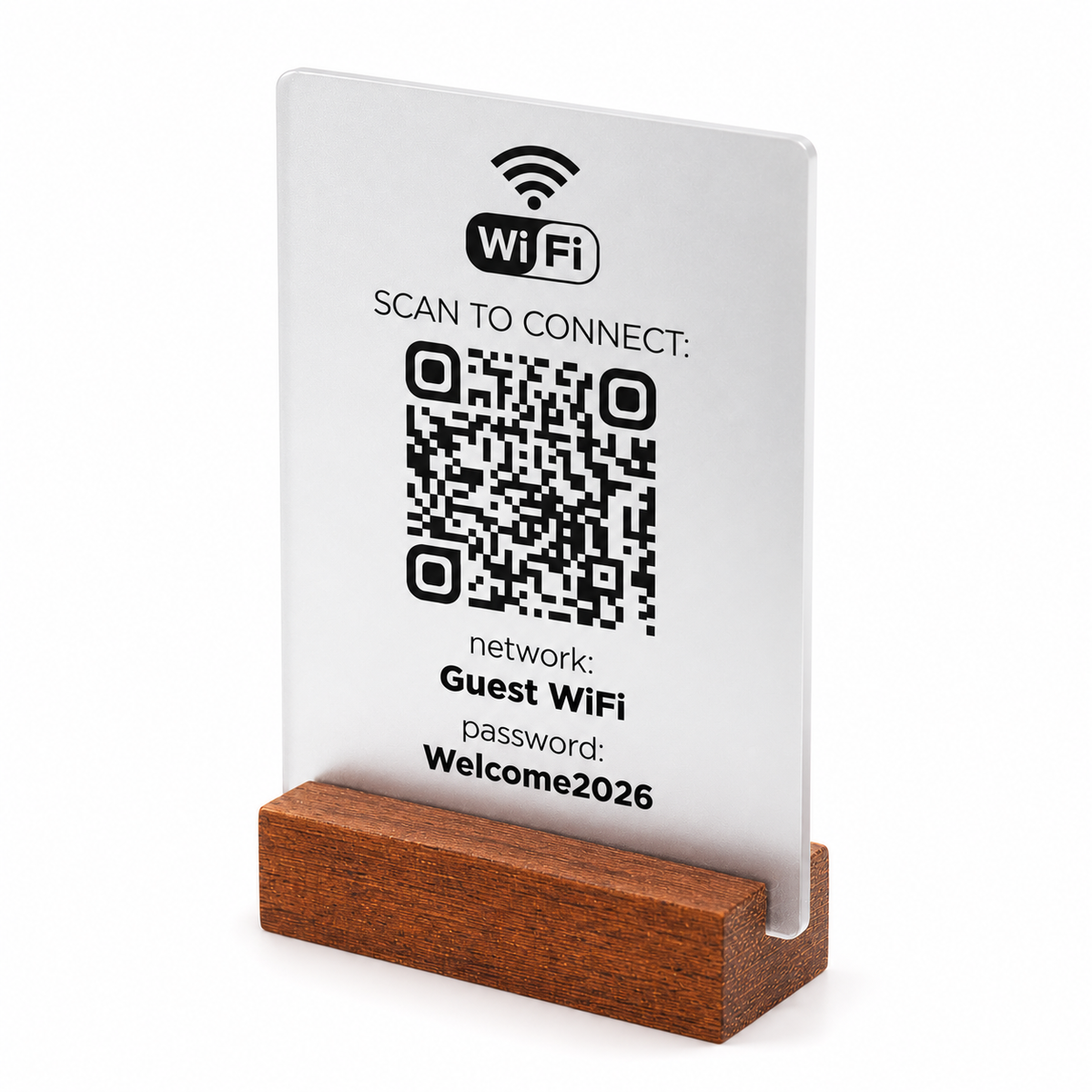 Επιτραπέζιο Wi-Fi QR stand με ξύλινη βάση