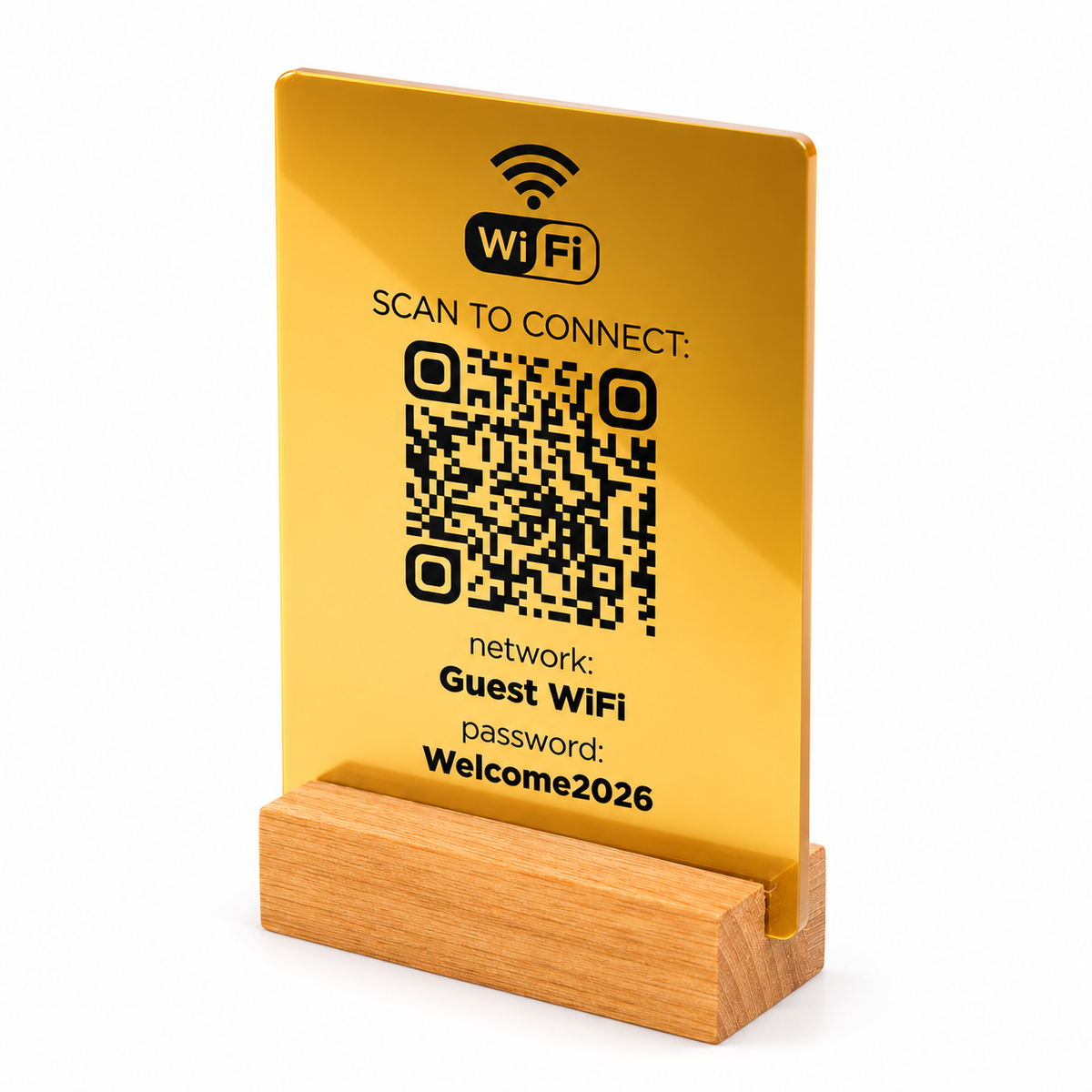 Επιτραπέζιο Wi-Fi QR stand με ξύλινη βάση
