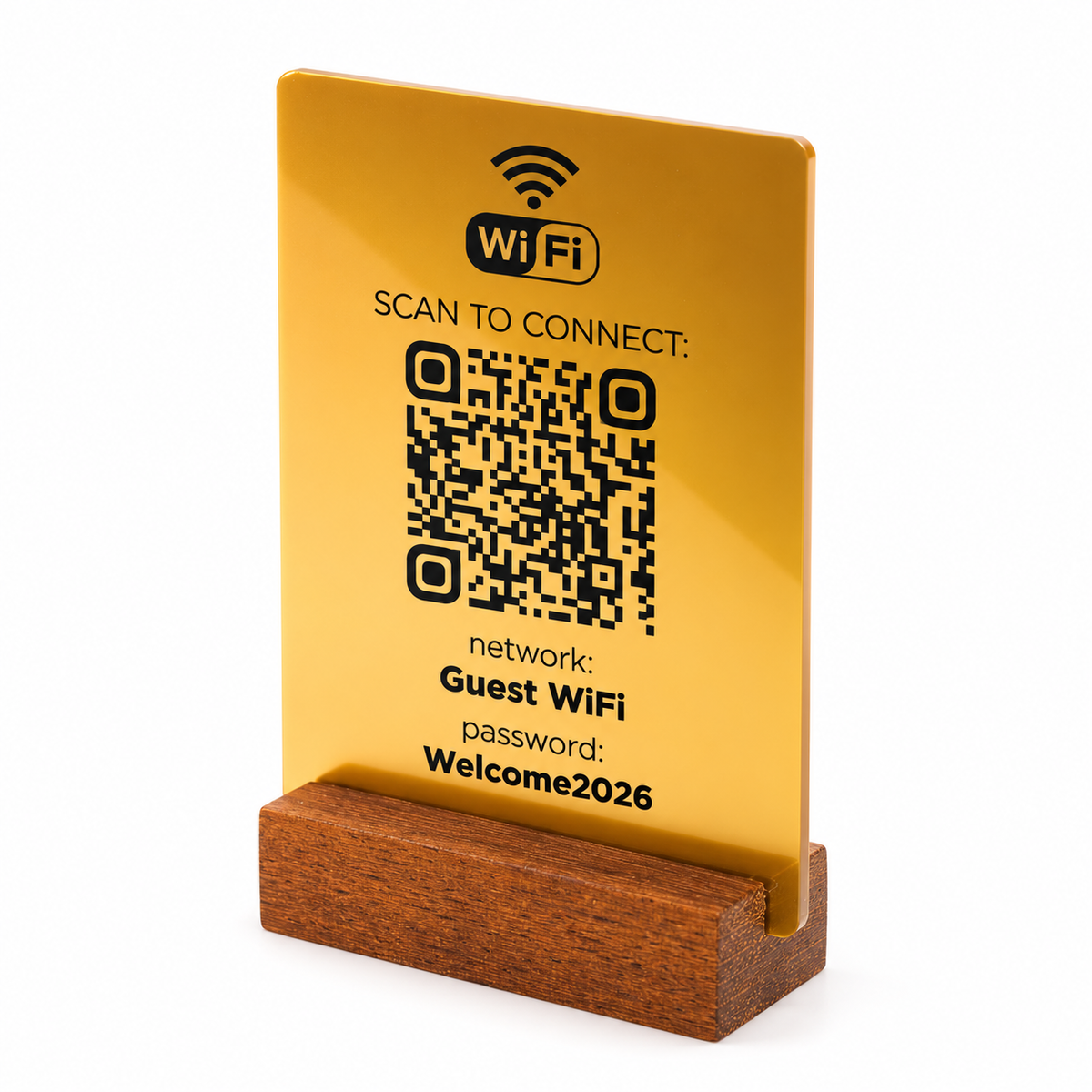 Επιτραπέζιο Wi-Fi QR stand με ξύλινη βάση