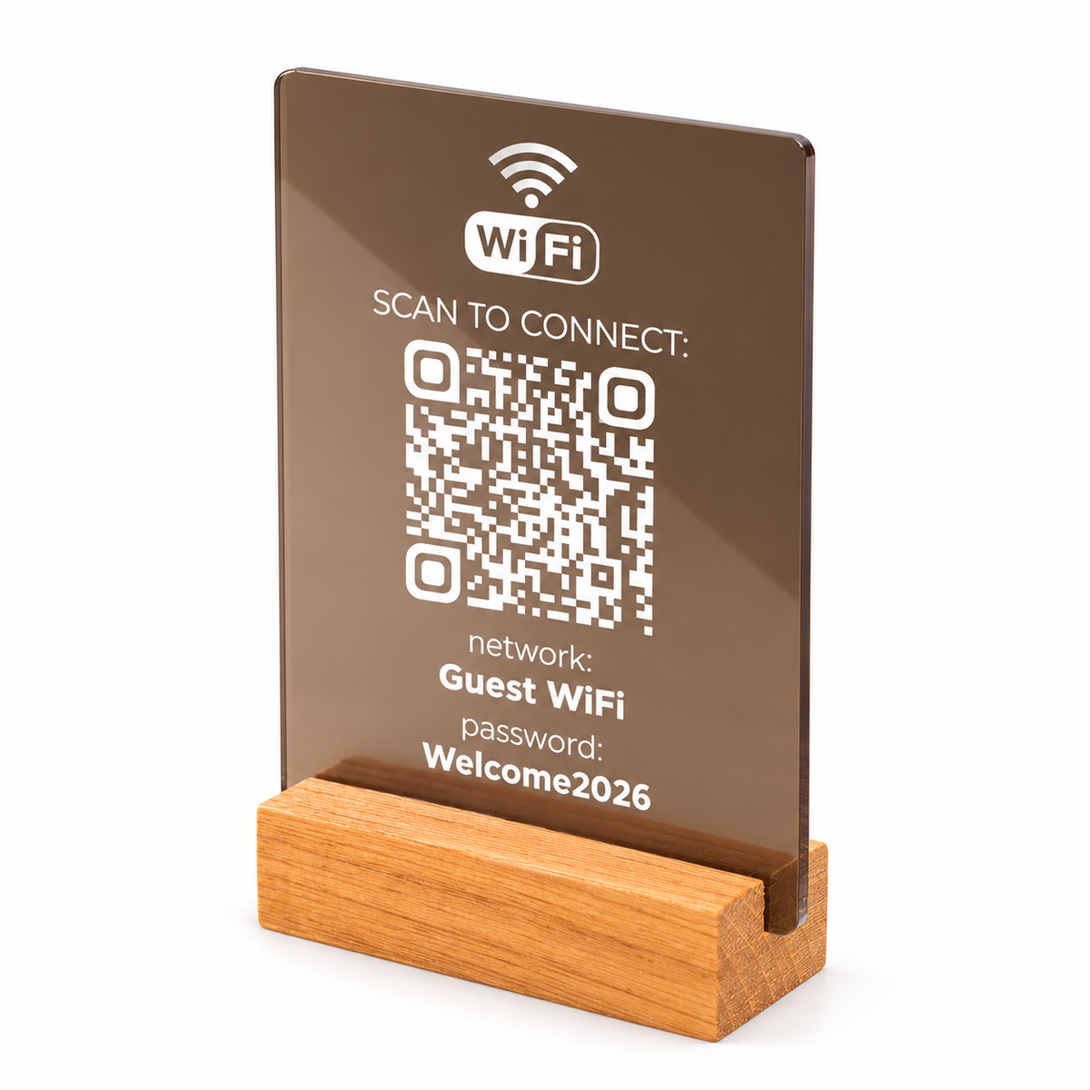 Επιτραπέζιο Wi-Fi QR stand με ξύλινη βάση