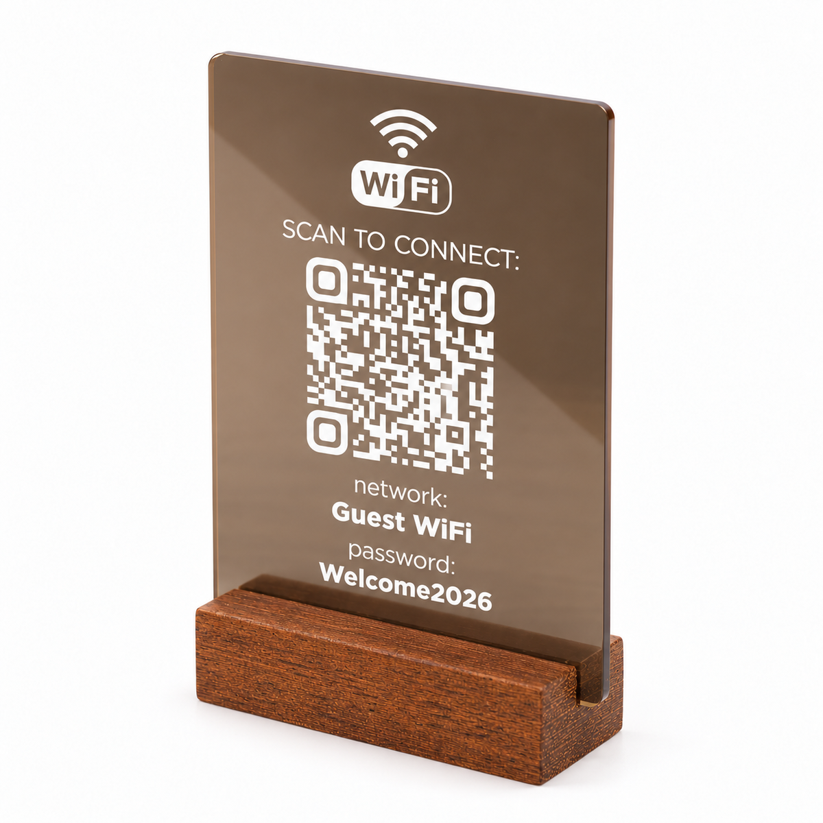 Επιτραπέζιο Wi-Fi QR stand με ξύλινη βάση