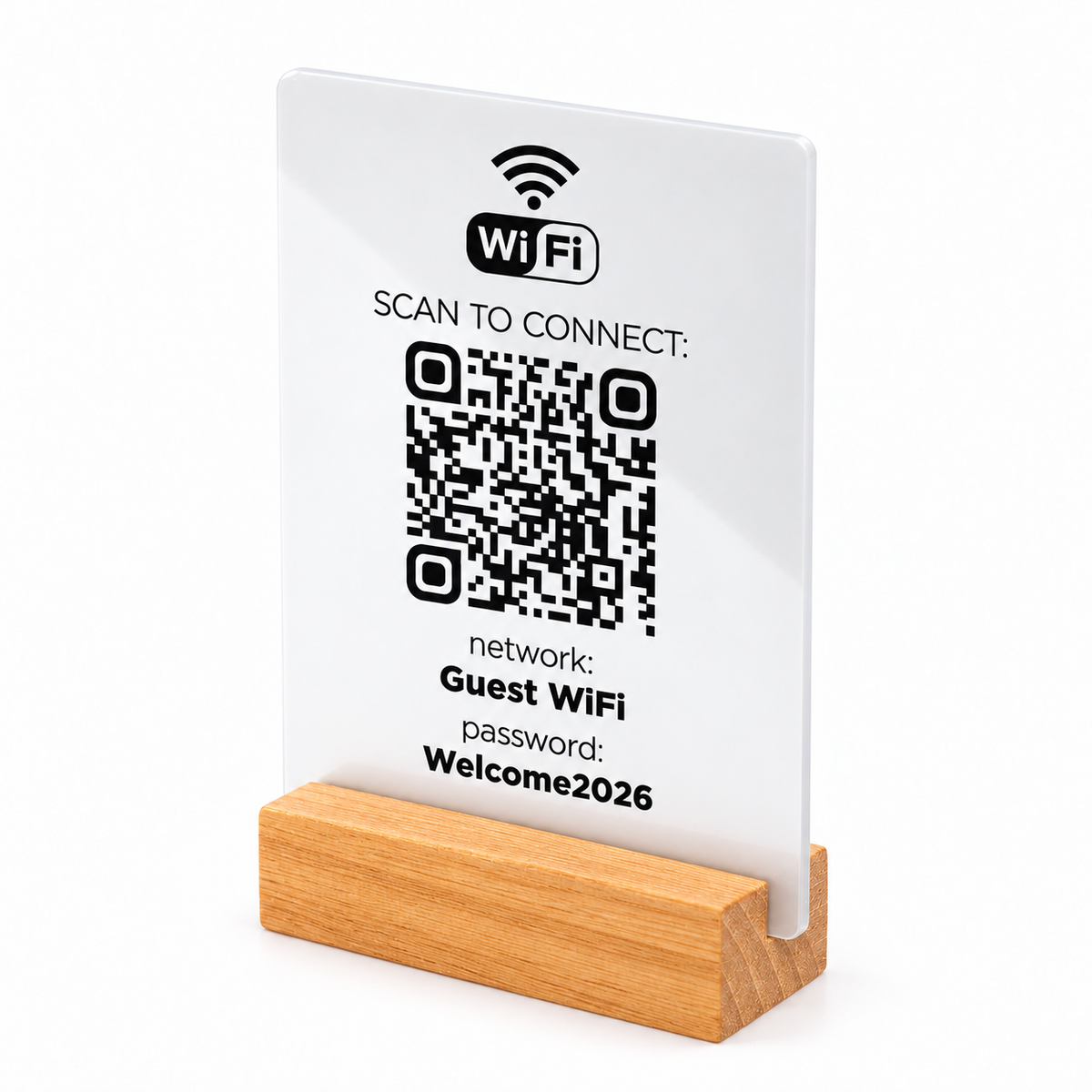 Επιτραπέζιο Wi-Fi QR stand με ξύλινη βάση