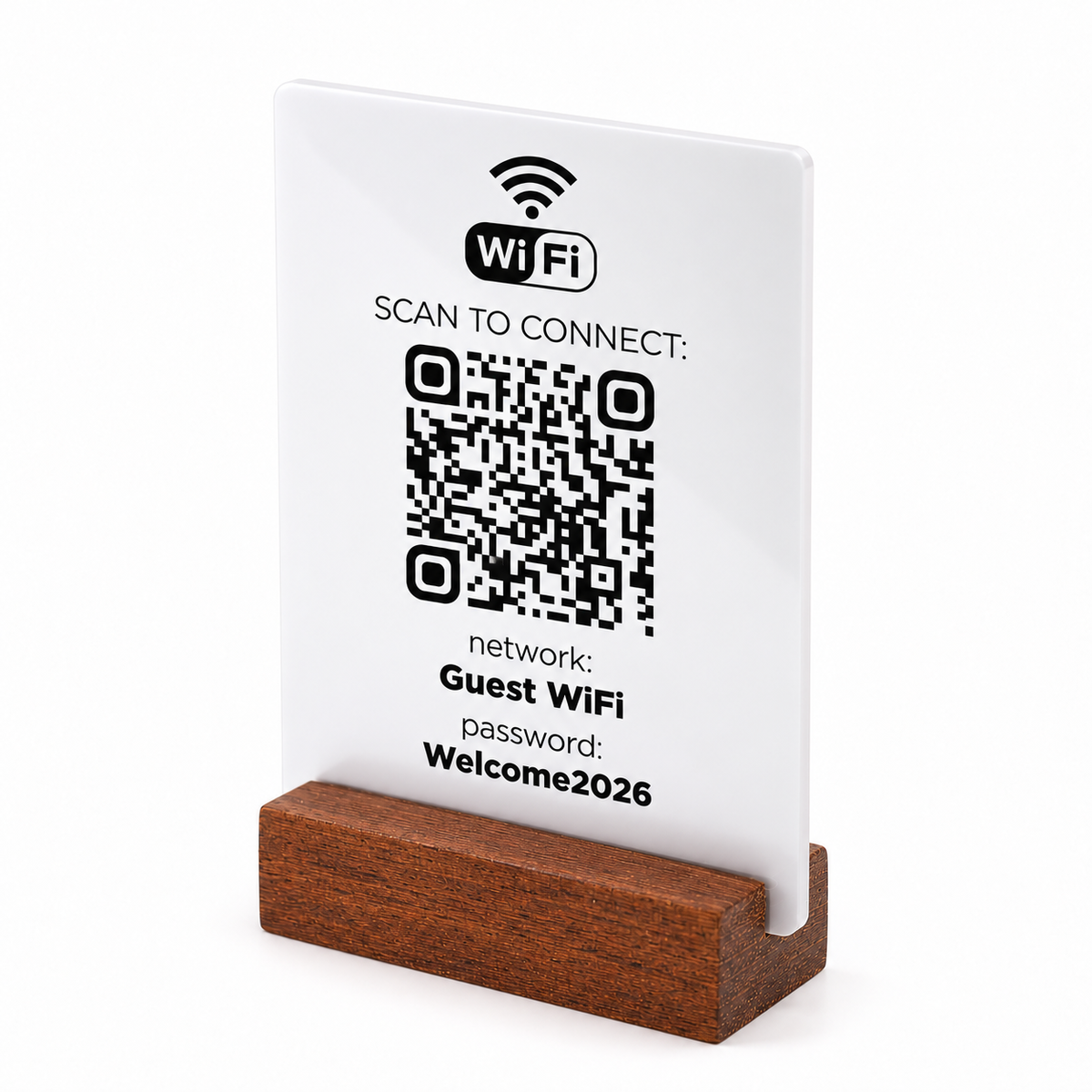 Επιτραπέζιο Wi-Fi QR stand με ξύλινη βάση
